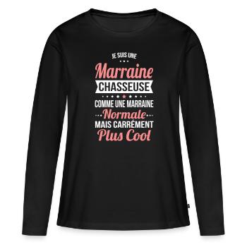 Marraine chasseuse plus cool - T-shirt manches longues Premium bio Femme - noir - Devant - Julia (174cm)