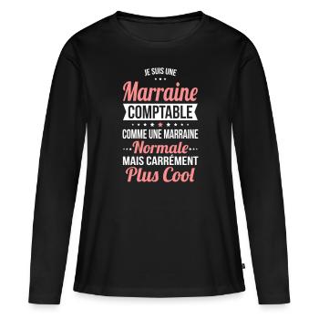 Marraine comptable plus cool - T-shirt manches longues Premium bio Femme - noir - Devant - Julia (174cm)