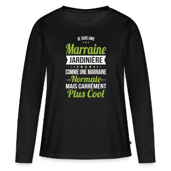 Marraine jardinière plus cool - T-shirt manches longues Premium bio Femme - noir - Devant - Julia (174cm)