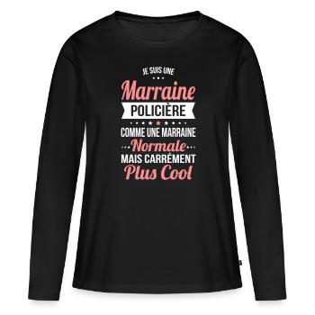 Marraine policière plus cool - T-shirt manches longues Premium bio Femme - noir - Devant - Julia (174cm)