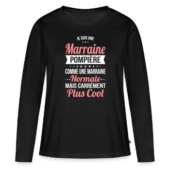 Marraine pompière comme marraine normale plus cool - T-shirt manches longues Premium bio Femme - noir - Devant - Julia (174cm)