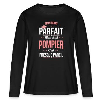 Mon mari n'est pas parfait mais il est pompier - T-shirt manches longues Premium bio Femme - noir - Devant - Julia (174cm)
