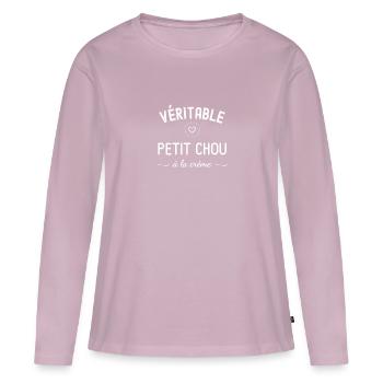 Chou à la crème - T-shirt manches longues Premium bio Femme - rose poudré - Devant - Julia (174cm)