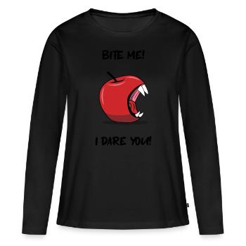 Bad Apple - Mordez-moi, j’ose you_light - T-shirt manches longues Premium bio Femme - noir - Devant - Julia (174cm)