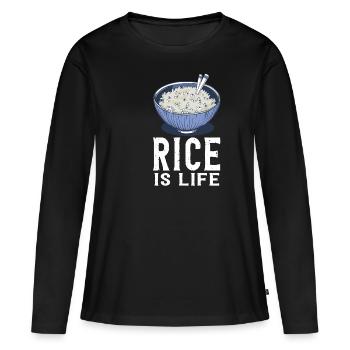 Rice Is Life - Women's Premium Organic Long Sleeve Shirt - black - Front - Julia (174cm)
