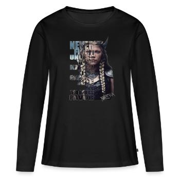 Schildmaid Wikinger Kriegerin Mittelalter Freya - Frauen Premium Bio Langarmshirt - Schwarz - Vorne - Julia (174cm)