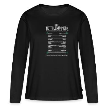 Bibel Notfallnummer Lustige Bibelverse Taufe - Frauen Premium Bio Langarmshirt - Schwarz - Vorne - Julia (174cm)