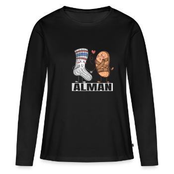 Alman avec des sandales et des chaussettes Typiquement allemand - T-shirt manches longues Premium bio Femme - noir - Devant - Julia (174cm)