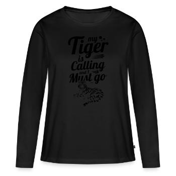 lustiger Spruch mit einem Tiger aus Asien - Frauen Premium Bio Langarmshirt - Schwarz - Vorne - Julia (174cm)