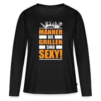 Männer die grillen sind Sexy Grillsaison - Frauen Premium Bio Langarmshirt - Schwarz - Vorne - Julia (174cm)