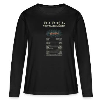 Bibel Notfallnummer Lustige Bibelverse Taufe - Frauen Premium Bio Langarmshirt - Schwarz - Vorne - Julia (174cm)