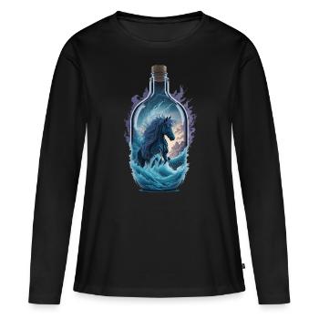 Bouteille de cheval - T-shirt manches longues Premium bio Femme - noir - Devant - Julia (174cm)