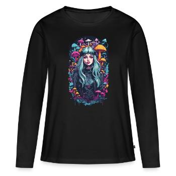 Champignon magique Woodland Psytrance Girl Design - T-shirt manches longues Premium bio Femme - noir - Devant - Julia (174cm)