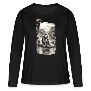 Japanischer Affe in heißer Quelle Vintage Kunst - Frauen Premium Bio Langarmshirt - Schwarz - Vorne - Julia (174cm)