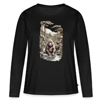 Japanmakake Ukiyo-E Affe in heißer Quelle Design - Frauen Premium Bio Langarmshirt - Schwarz - Vorne - Julia (174cm)