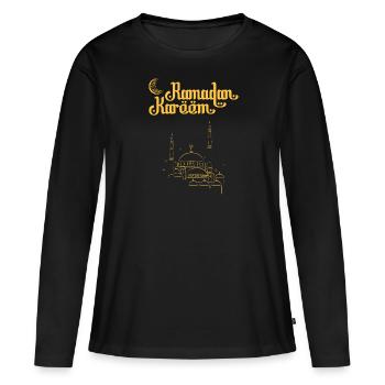 Mosquée d’or du Ramadan Kareem - T-shirt manches longues Premium bio Femme - noir - Devant - Julia (174cm)
