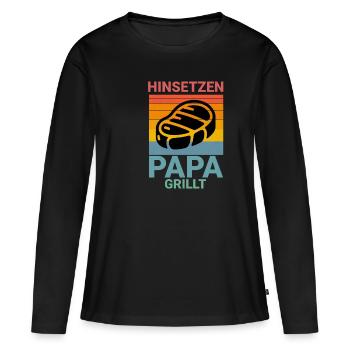 Sit Down Dad Grills BBQ Saying - Women's Premium Organic Long Sleeve Shirt - black - Front - Julia (174cm)