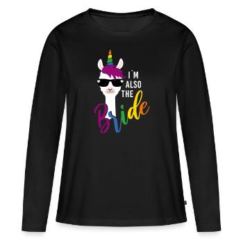 LGBTQ also Bride Lama Einhorn Regenbogen JGA - Frauen Premium Bio Langarmshirt - Schwarz - Vorne - Julia (174cm)