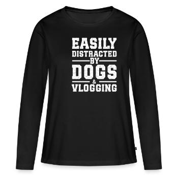 Easily Distracted By Dogs & Vlogging - Women's Premium Organic Long Sleeve Shirt - black - Front - Julia (174cm)