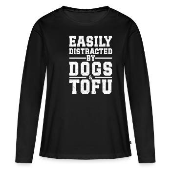 Easily Distracted By Dogs & Tofu - Frauen Premium Bio Langarmshirt - Schwarz - Vorne - Julia (174cm)