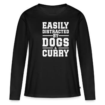 Facilement distrait par les chiens et le curry - T-shirt manches longues Premium bio Femme - noir - Devant - Julia (174cm)
