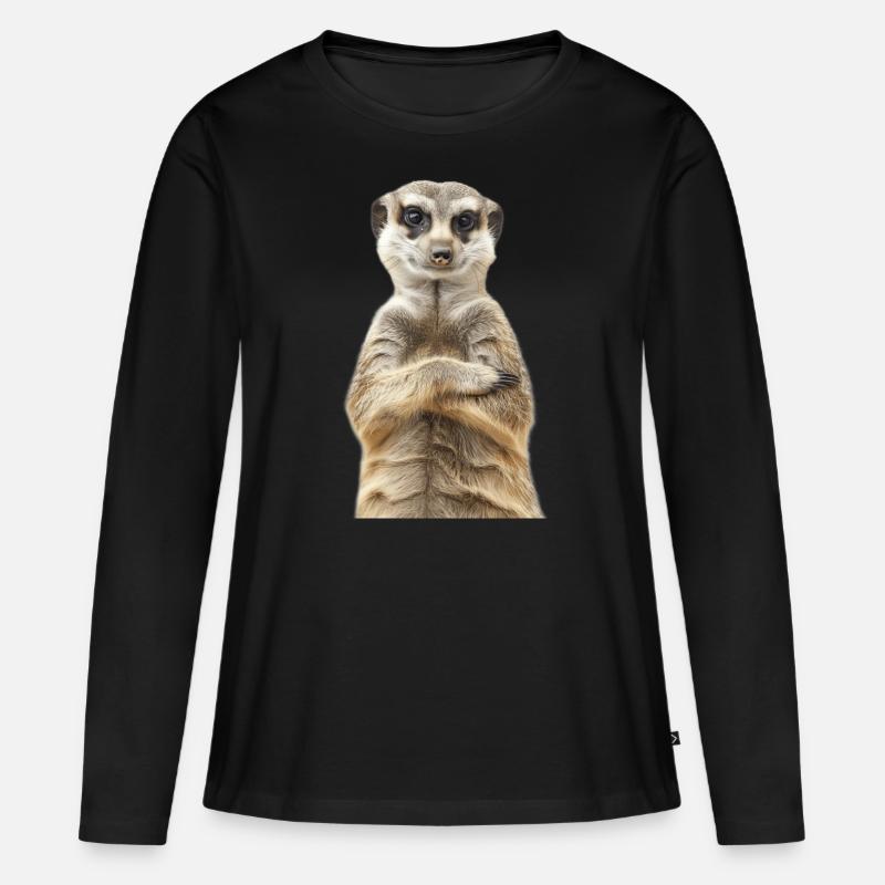 Erdmännchen - Frauen Premium Bio Langarmshirt - Schwarz