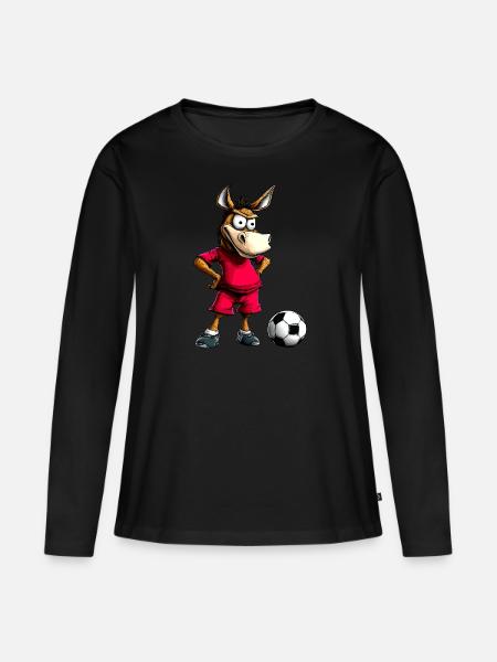 Esel Fussball - Frauen Premium Bio Langarmshirt - Schwarz
