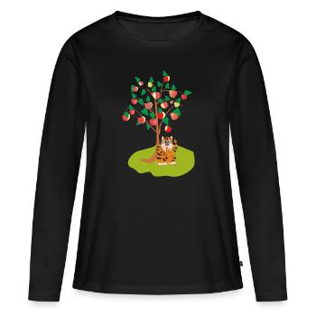 Katze unter dem Apfelbaum - Frauen Premium Bio Langarmshirt - Schwarz - Vorne - Julia (174cm)
