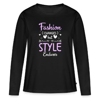 Défilé de vêtements de mode - T-shirt manches longues Premium bio Femme - noir - Devant - Julia (174cm)