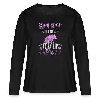 cochon petit porc reproducteur - T-shirt manches longues Premium bio Femme - noir - Devant - Julia (174cm)