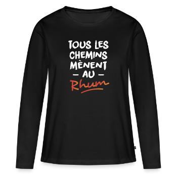 Tous les chemins mènent au rhum - T-shirt manches longues Premium bio Femme - noir - Devant - Julia (174cm)