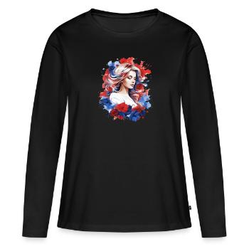 T-Shirt Frankreich - Frauen Premium Bio Langarmshirt - Schwarz - Vorne - Julia (174cm)