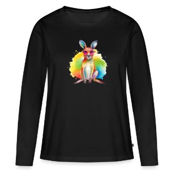 Kangourou cool coloré avec des lunettes de soleil - T-shirt manches longues Premium bio Femme - noir - Devant - Julia (174cm)