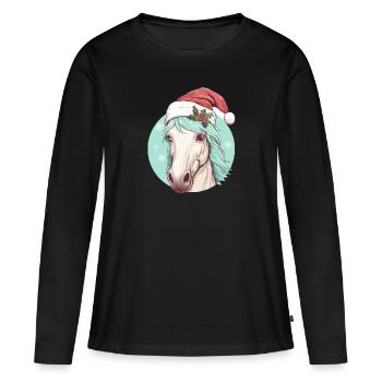 Chapeau de père Noël cheval - T-shirt manches longues Premium bio Femme - noir - Devant - Julia (174cm)