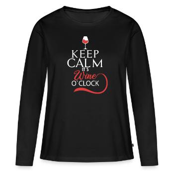 Restez calme son cadeau de vin o clock wine time - T-shirt manches longues Premium bio Femme - noir - Devant - Julia (174cm)