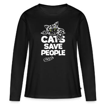 Les chats sauvent les gens - T-shirt manches longues Premium bio Femme - noir - Devant - Julia (174cm)