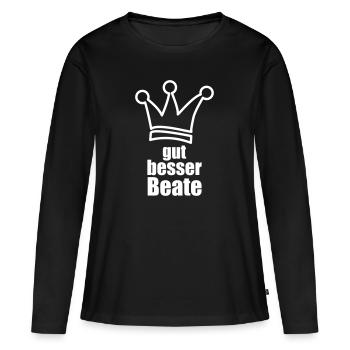 Beate - Frauen Premium Bio Langarmshirt - Schwarz - Vorne - Julia (174cm)