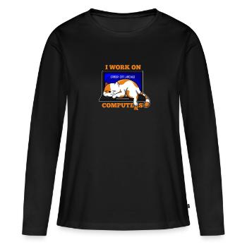 Katze und Computer, die Programmierergeschenk zerhacken - Frauen Premium Bio Langarmshirt - Schwarz - Vorne - Julia (174cm)