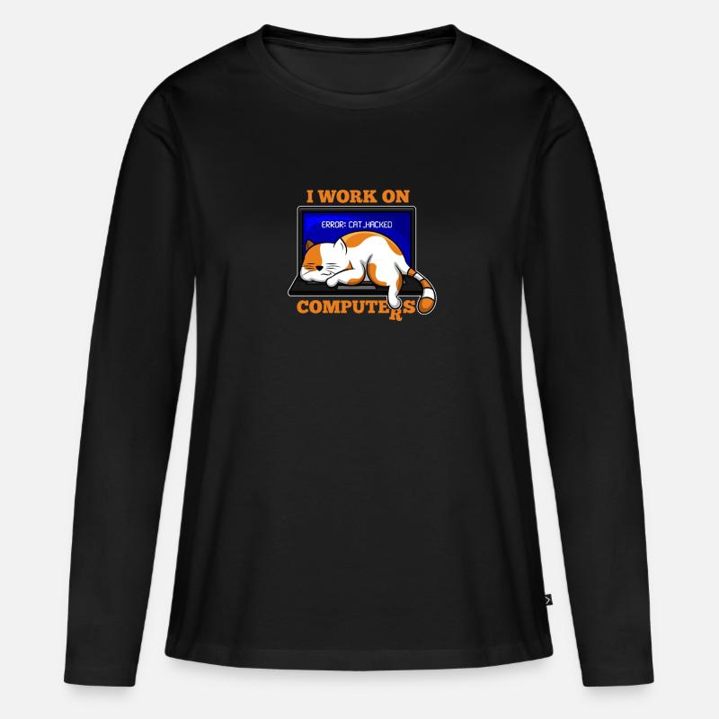 Cat and Computer hacking programmer gift - Women's Premium Organic Long Sleeve Shirt - black