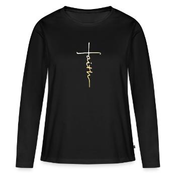 Foi. croix, chrétien, jésus, croyant - T-shirt manches longues Premium bio Femme - noir - Devant - Julia (174cm)