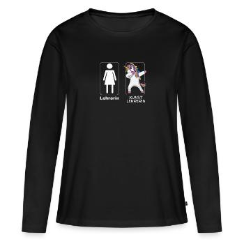 Enseignant contre Professeur d'art | Cadeau de professeur d'art - T-shirt manches longues Premium bio Femme - noir - Devant - Julia (174cm)