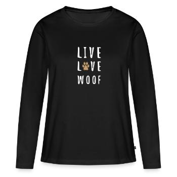 Live Love Woof - T-shirt manches longues Premium bio Femme - noir - Devant - Julia (174cm)
