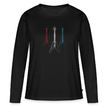 Triple guitare - T-shirt manches longues Premium bio Femme - noir - Devant - Julia (174cm)