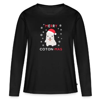 Joyeux Coton Mas - Joyeux Noël Coton de Tulear - T-shirt manches longues Premium bio Femme - noir - Devant - Julia (174cm)