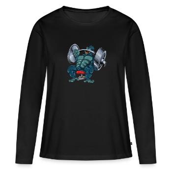 Développé couché Gorilla Monkey - T-shirt manches longues Premium bio Femme - noir - Devant - Julia (174cm)