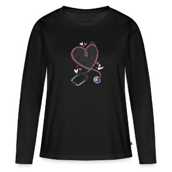 Coeur de stéthoscope - T-shirt manches longues Premium bio Femme - noir - Devant - Julia (174cm)
