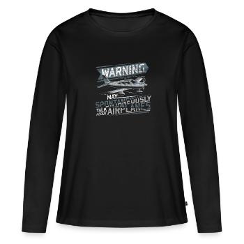 FLugzeug Luftfahrt - Frauen Premium Bio Langarmshirt - Schwarz - Vorne - Julia (174cm)