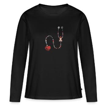 Stéthoscope infirmière - T-shirt manches longues Premium bio Femme - noir - Devant - Julia (174cm)