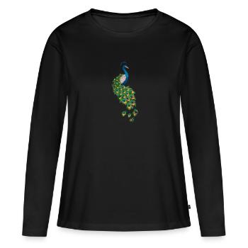 Amoureux des animaux paon - T-shirt manches longues Premium bio Femme - noir - Devant - Julia (174cm)