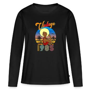 Anniversaire 1985 vintage Femme blonde Afro - T-shirt manches longues Premium bio Femme - noir - Devant - Julia (174cm)
